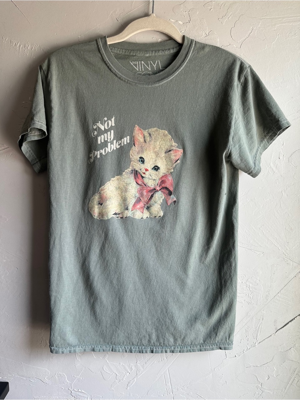 Kitten Graphic T Shirt 100% Cotton Sage Green Cute Whimsy Soft Grunge Tee Sz XS